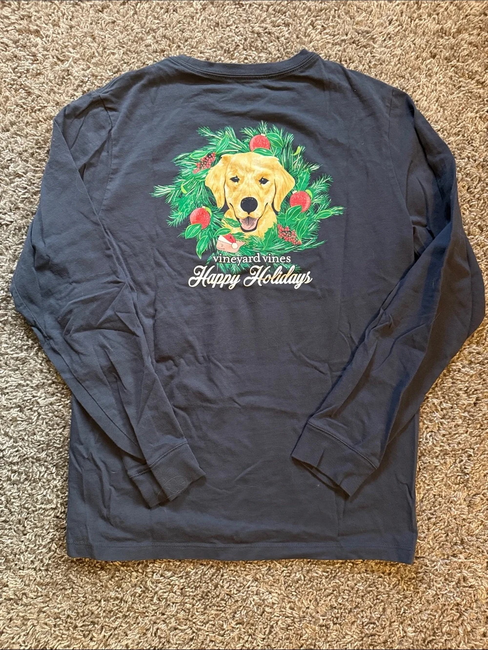 Boys Vineyard Vines “Happy Holidays” Golden Retriever LS Tee, Size M (12-14)